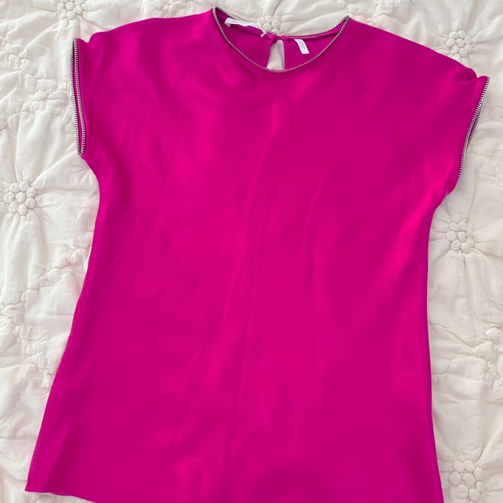 HELMUT LANG Women's Zipper Detail Lacquered Silk Top Fuschia Size XS